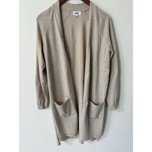 Ellie Women Knit Open Front Cardigan Sweater Pockets Size L Beige